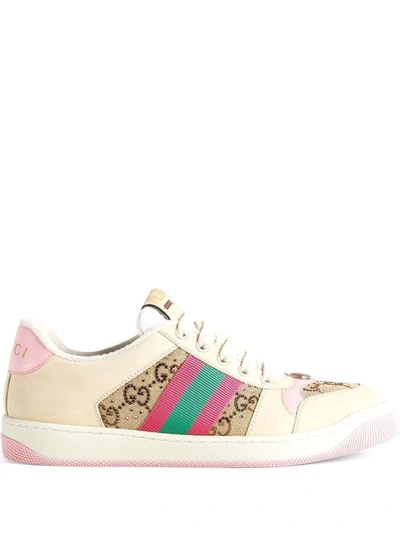 Shop Gucci Screener Panelled Sneakers In Neutrals