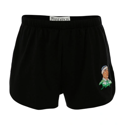 Shop Jw Anderson Embroidered Rugby Face Running Shorts In Black