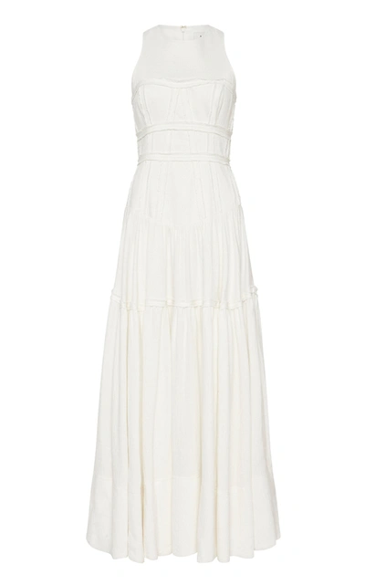 Shop Aje Women's Tidal Corset Linen-blend Midi Dress In White