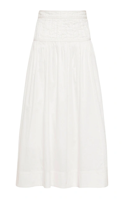 Shop Aje Women's Enamour Shirred Cotton Midi Skirt In White