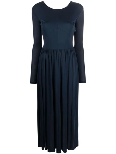 Shop Aeron Long-sleeve Pleated Dress In Blau