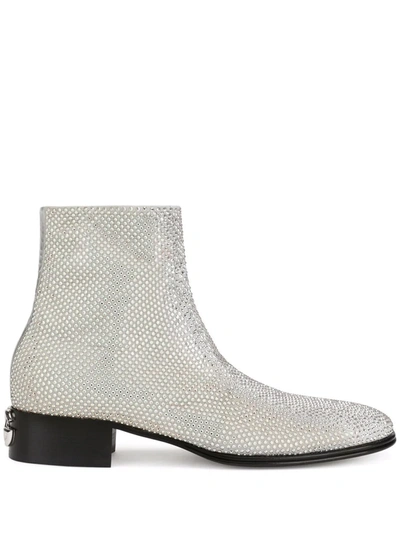 Shop Dolce & Gabbana Crystal-embellished Leather Ankle Boots In Weiss