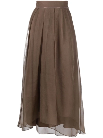 Shop Brunello Cucinelli Sheer-layered Maxi Skirt In Braun