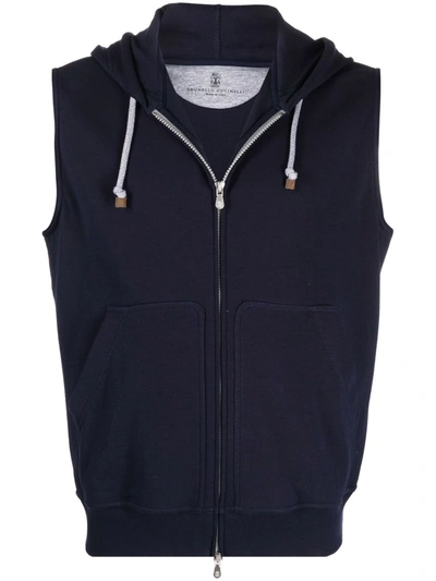 Shop Brunello Cucinelli Contrasting-sleeves Sweatjacket In Blau