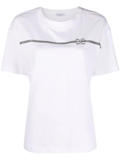 Shop Brunello Cucinelli Logo Stripe Print T-shirt In Weiss