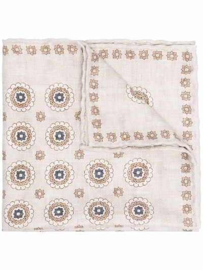 Brunello Cucinelli Geometric-pattern Print Pocket Square In Nude