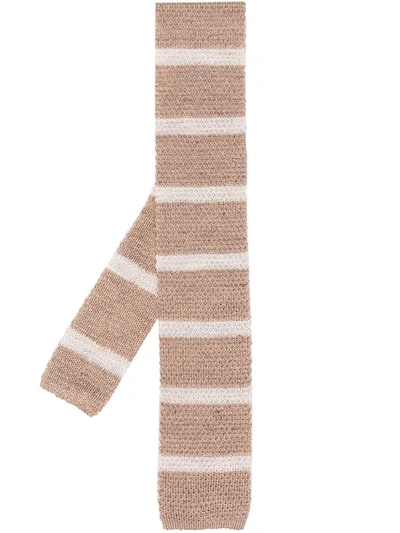 Brunello Cucinelli Striped Knitted Tie In Nude