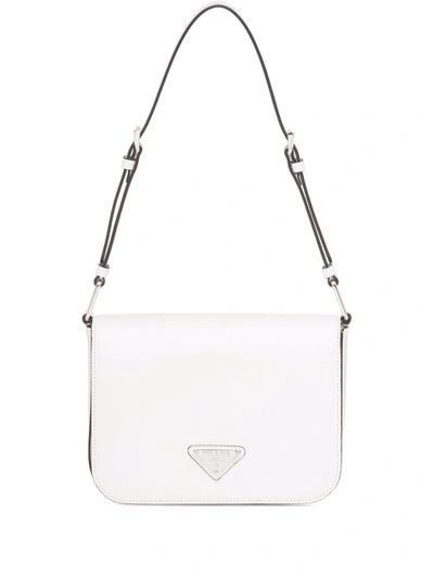 Shop Prada Brushed Leather Shoulder Bag In Weiss