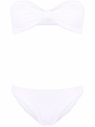 Shop Hunza G Jean Crinkle-effect Bandeau Bikini In Weiss