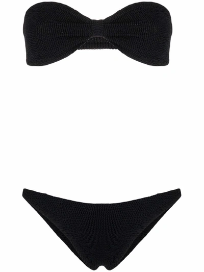 Hunza G Jean Crinkle-effect Bandeau Bikini In Schwarz