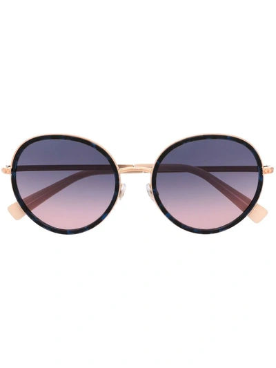 Shop Valentino Rockstud Round-frame Sunglasses In Gold