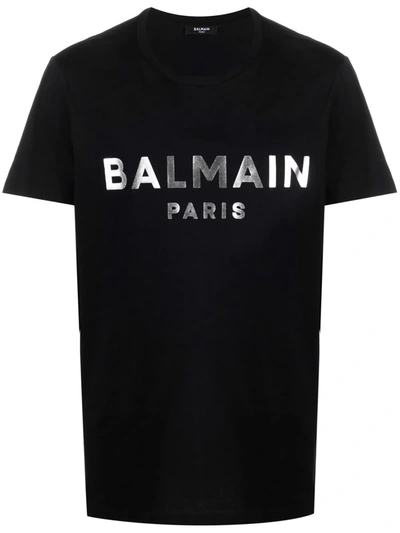 Shop Balmain Logo Print T-shirt In Schwarz