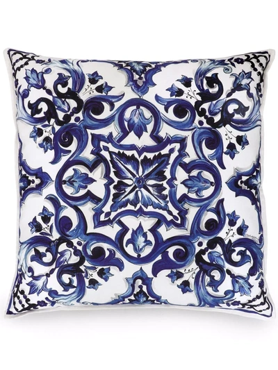 Shop Dolce & Gabbana Medium Blu Mediterraneo-print Canvas Cushion In Blue