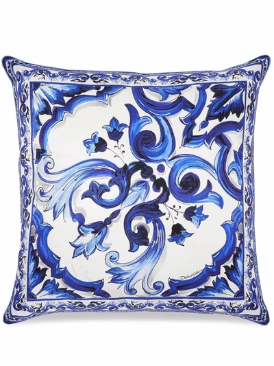 Shop Dolce & Gabbana Mediterraneo-print Silk Cushion In Blau