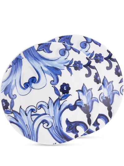 Shop Dolce & Gabbana Blu Mediterraneo Porcelain Bread Plates (set Of 2) In White