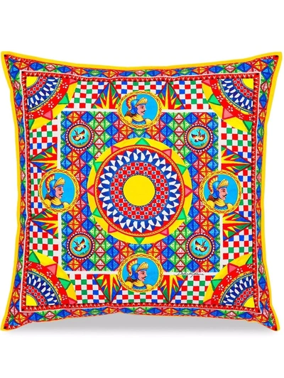 Dolce & Gabbana Medium Carretto-print Canvas Cushion In Red