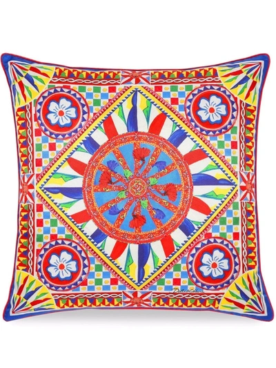 Dolce & Gabbana Carretto Print Cushion In Weiss
