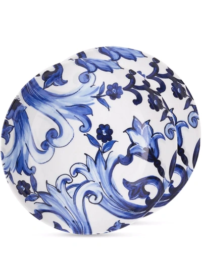 Shop Dolce & Gabbana Blu Mediterraneo-print Porcelain Dinner Plates (set Of 2) In White