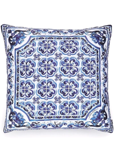 Shop Dolce & Gabbana Small Blu Mediterraneo-print Duchesse Cotton Cushion In White