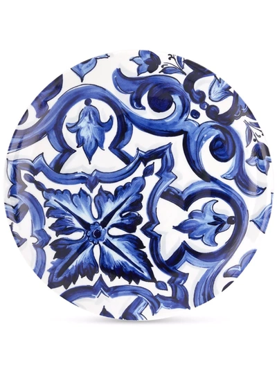 Shop Dolce & Gabbana Blu Mediterraneo-print Porcelain Charger Plate (31cm) In White