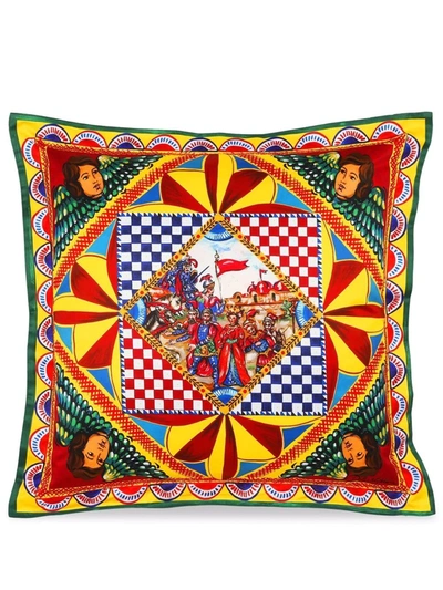 Shop Dolce & Gabbana Medium Carreto-print Duchesse Cotton Cushion In Yellow