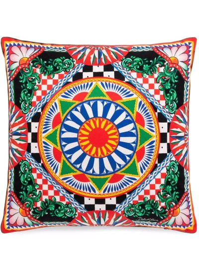 Shop Dolce & Gabbana Small Carretto-print Square Silk Cushion In Weiss