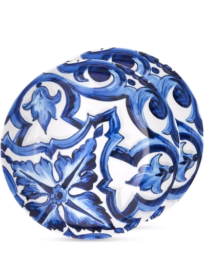 Dolce & Gabbana Blu Mediterraneo Porcelain Dessert Plate (set Of Two) In White