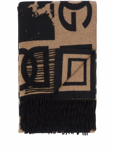 Shop Dolce & Gabbana Leopardo-print Cashmere Blanket In Schwarz