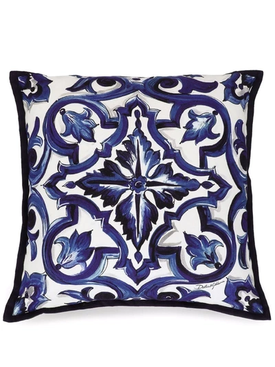 Shop Dolce & Gabbana Small Blu Mediterraneo-print Canvas Cushion In White