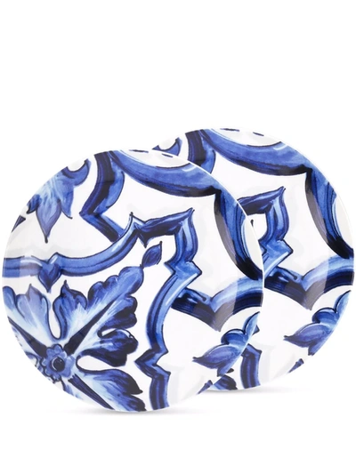 Dolce & Gabbana Blu Mediterraneo-print Porcelain Bread Plates (set Of 2) In White