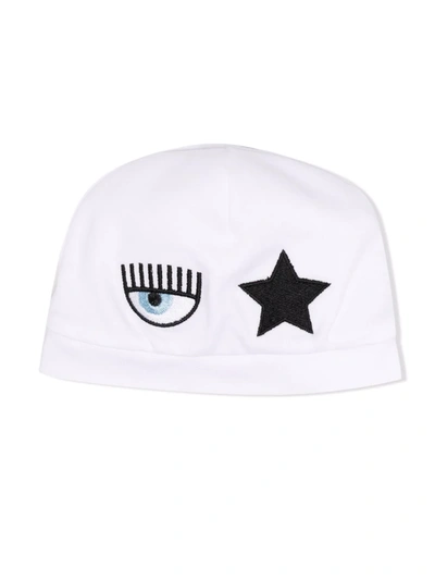 Shop Chiara Ferragni Eyestar Embroidered Cotton Hat In White