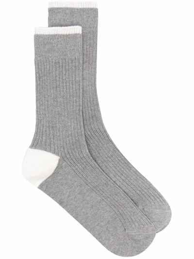 Shop Brunello Cucinelli Ribbed Cotton Socks In Grey