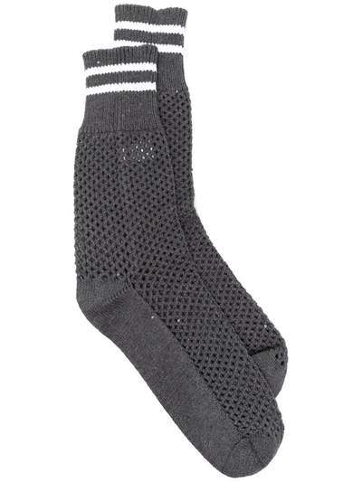 Brunello Cucinelli Striped Edge Mesh Socks In Grey