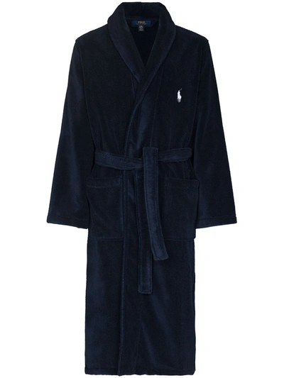 Shop Polo Ralph Lauren Embroidered Logo Belted Robe In Blue
