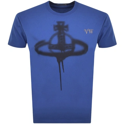 Shop Vivienne Westwood Spray Orb Logo T Shirt Blue