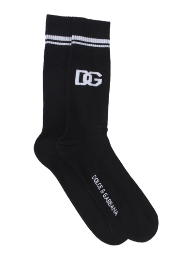 Shop Dolce & Gabbana Socks With Dg Jacquard Logo In Nero