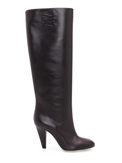 Shop Fendi Ff Karligrafy Knee-high Leather Boots In Black