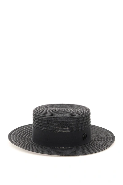 Shop Maison Michel Kiki Hemp Canotier Hat In Black (black)