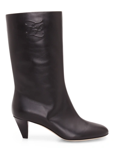 Shop Fendi Ff Karligrafy Leather Ankle Boots In Black