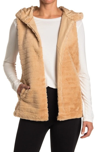 Shop Papillon Hooded Faux Fur Vest In Beige