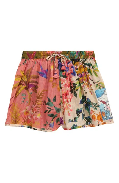 Shop Zimmermann Kids' Tropicana Floral Cotton Shorts In Spliced