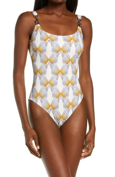 Tory Burch Clip Tank Gingham One-piece Swimsuit In Sand Deco | ModeSens