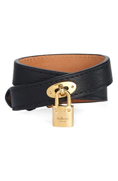 Shop Mulberry Bayswater Padlock Leather Wrap Bracelet In Black
