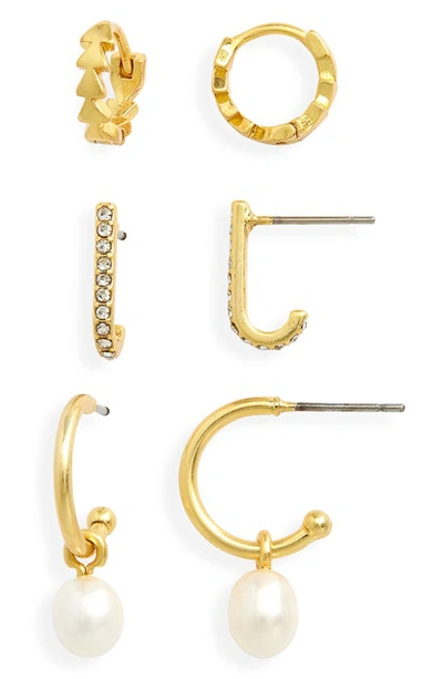 Shop Madewell Classique Set Of 3 Hoop Earrings In Vintage Gold