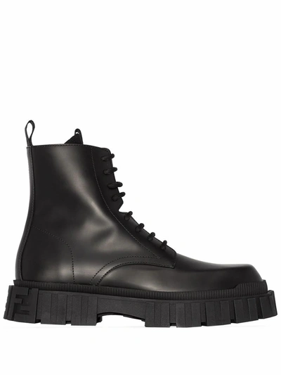 Shop Fendi Men's Black Leather Ankle Boots