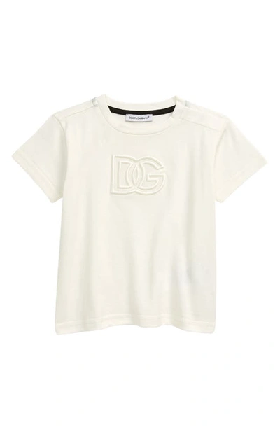 Shop Dolce & Gabbana Embroidered Logo T-shirt In Bianco Naturale