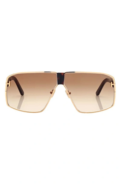 Shop Tom Ford 66mm Gradient Shield Sunglasses In Srgld/ Brng