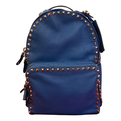 Pre-owned Valentino Garavani Rockstud Leather Backpack In Blue