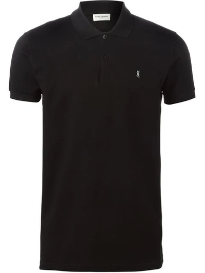 Saint Laurent Leather Collar Polo Shirt In Black