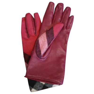 Pre-owned Burberry Leather Gloves In Burgundy